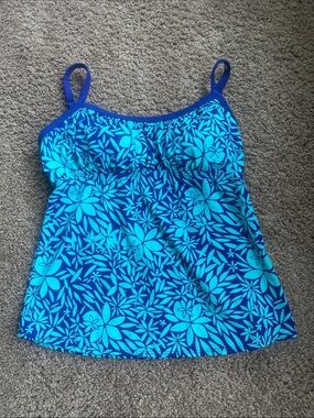 Kim Rogers Blue Floral Tankini Swim Top - Teal & Navy